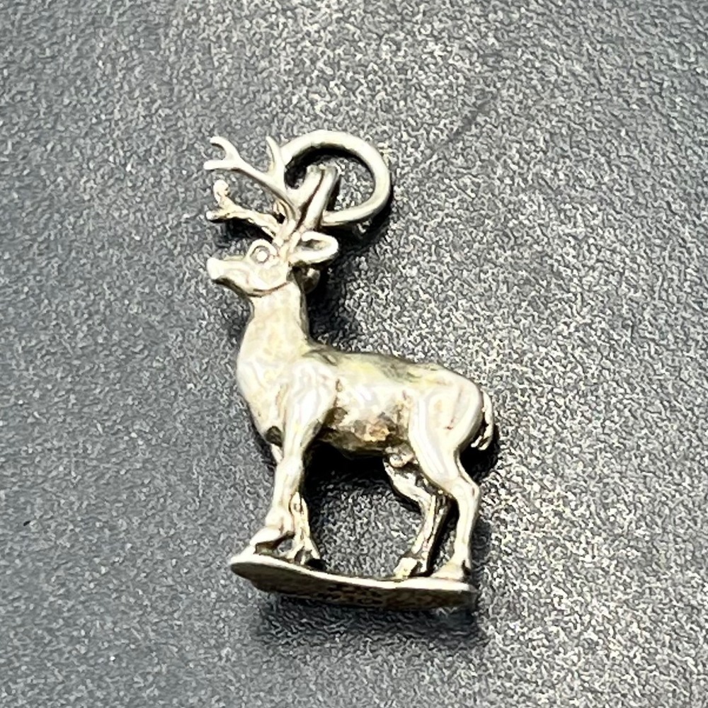 Wallace Deer with Antlers Buck Stag 3D 925 Sterling Silver Charm MADE IN USA